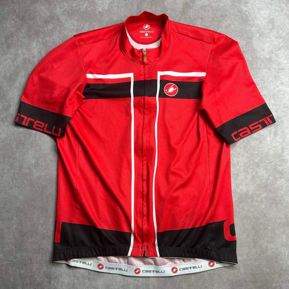 Castelli Mens Red Black Full Zip Short Sleeve Cycling Jersey XL